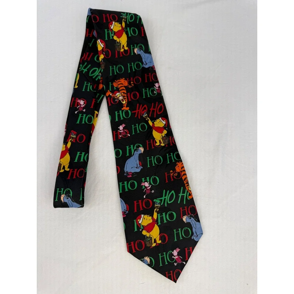 Vintage Disney Winnie the Pooh Christmas Tie Mens‎ Black Tigger Eeyore Holiday